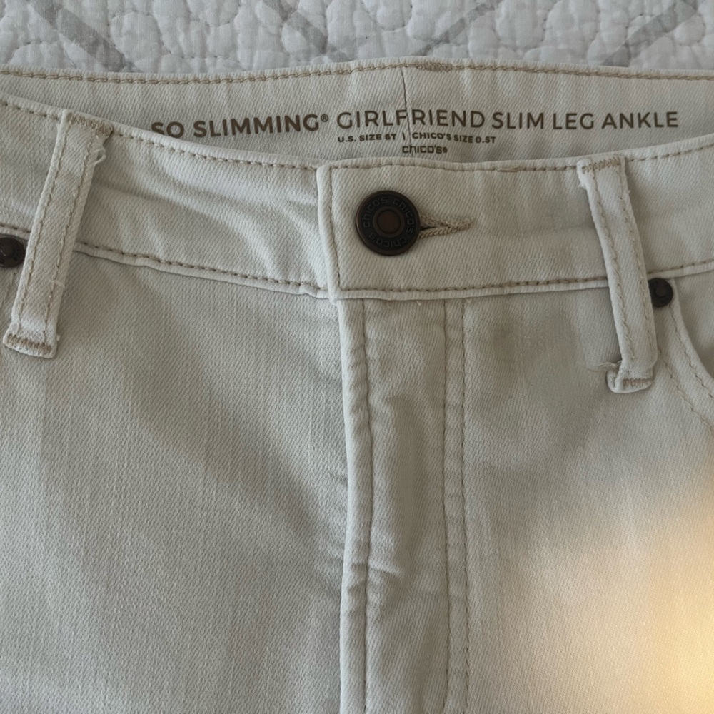 Chico’s So Slimming Girlfriend Slim Leg Ankle Jean, 6Tall,Cream/Almond - Picture 2 of 11